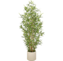 Kunstmatige bamboeplant in een cilindrische pot met groene bladeren en natuurgetrouwe stengels.