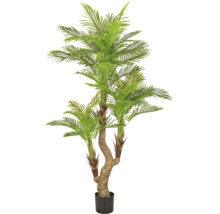 Kunstmatige Cycaspalm met drie stammen in een zwarte kunststof pot.