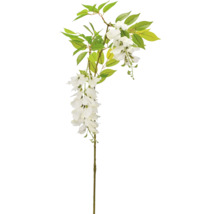 Kunstmatige blauweregen met witte bloemen en groene bladeren voor decoraties.