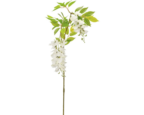 Kunstmatige blauweregen met witte bloemen en groene bladeren voor decoraties.