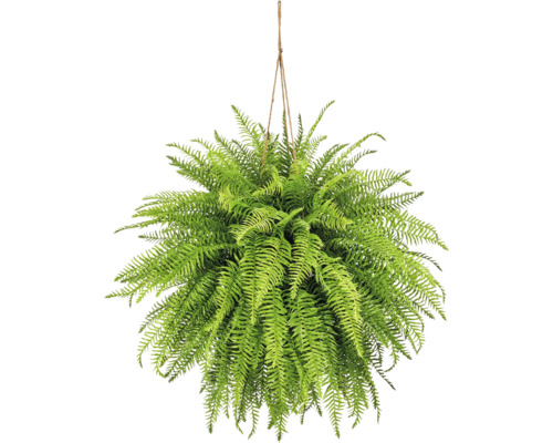 Kunsthangplant varen met dichte groene bladeren en jutetouw.