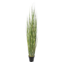 Kunstplant siergras in zwarte kunststof pot met groene en gele stengels.