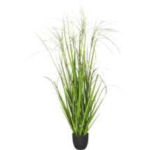 Kunstplant siergras in zwarte pot met lichte pluimen.