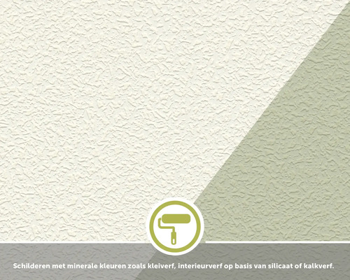 Gestructureerde wand met symbool voor schilderen met minerale verf zoals leemverf, silicaatverf of kalkverf.