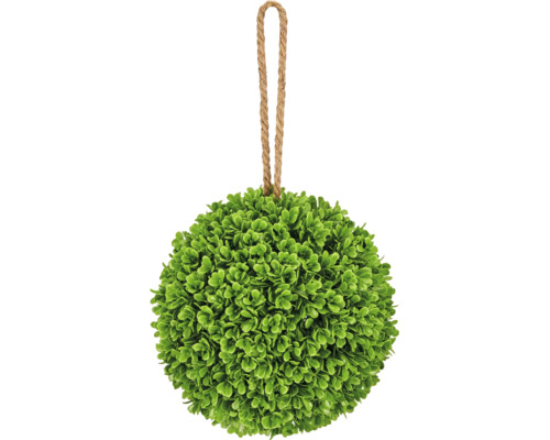 Kunstmatige buxusbol met jute ophangkoord voor decoratie binnen en buiten.