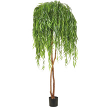 Kunstwilg met hangende groene bladeren en twee gevlochten stammen in een zwarte pot.