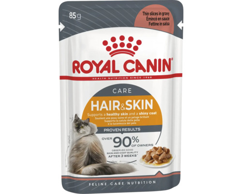 Royal Canin natvoer voor katten Hair en Skin Care, zakje van 85 gram voor gezonde huid en glanzende vacht.