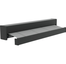 Volledige cassetteluifel met grijs doek en antracietkleurige behuizing, gedeeltelijk uitgeschoven.