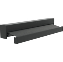 Volledig cassette zonnescherm in zwart, modern hoekig design, doek licht uitgeschoven, zonwering voor terras en balkon.