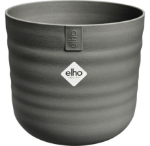 Ronde elho bloempot met een gestructureerd, geribbeld oppervlak en elho Logo.