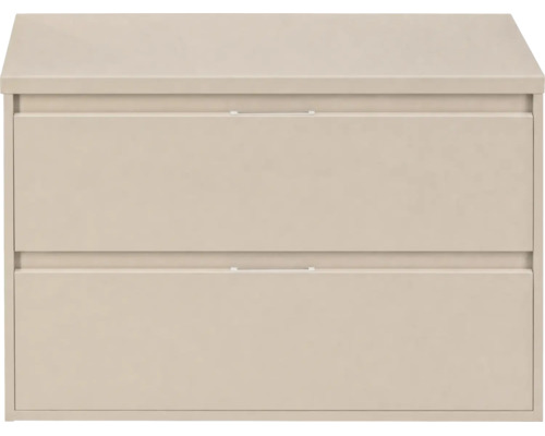 Wastafelonderkast met twee laden en smalle handgrepen in beige