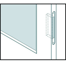 Detailtekening van een uitsparing in het deurkozijn voor een slot met sluitplaat.