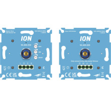 ION Master-Slave LED Dimmer Set voor 220 tot 240 Volt wisselstroom, 1 tot 200 Voltampere, CE-markering en ION Logo.