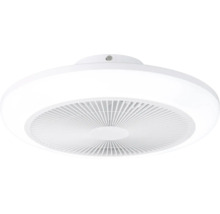 Ronde LED plafondlamp met geïntegreerde ventilator en beschermrooster.