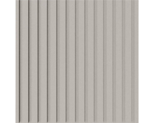 Wandpaneel met verticale lattenstructuur in grijs, gestructureerd oppervlak voor decoratieve wandafwerking.