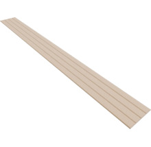 Lang, licht houten paneel met parallelle lengtegroeven over de gehele lengte.