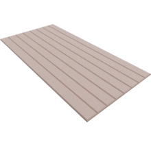 Beige rechthoekig wandpaneel met langsgroeven voor een plankeffect.