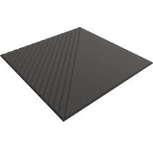 Vierkant 3D-wandpaneel in antraciet met geometrisch ribbelpatroon en een gedeeltelijk glad oppervlak.