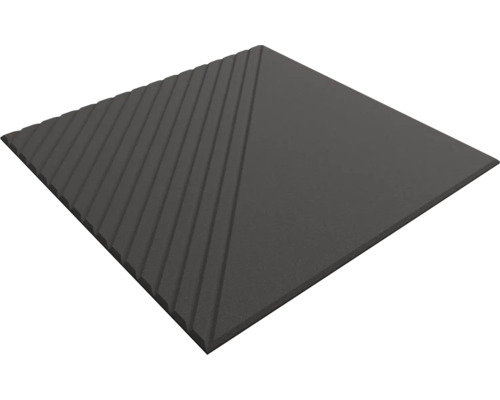Vierkant 3D-wandpaneel in antraciet met geometrisch ribbelpatroon en een gedeeltelijk glad oppervlak.