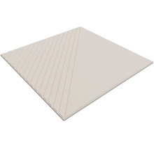 Vierkante beige tegel met diagonaal verdeeld oppervlak, één helft glad en de andere helft met een ribbelstructuur.