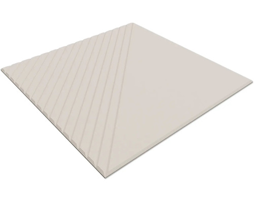 Vierkante beige tegel met diagonaal verdeeld oppervlak, één helft glad en de andere helft met een ribbelstructuur.