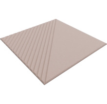 Vierkante keramische tegel in beige met een geometrisch oppervlakteontwerp, een helft glad en een helft met een ribbelstructuur.