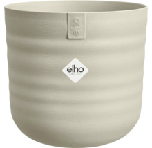 Elho bloempot, beige, rond, met geribbelde textuur, van kunststof, Elho Logo.