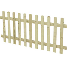 Houten tuinhekje latafrastering met afgeronde koppen.