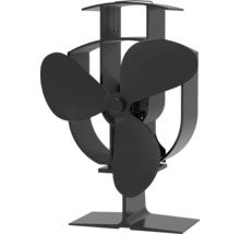 Zwarte kachelventilator van metaal met drie bladen voor haarden.