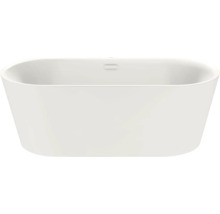 Wit vrijstaand ligbad in ovale vorm van sanitair acryl met overloop.