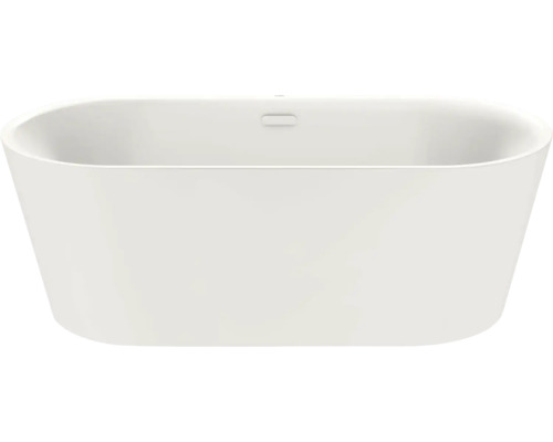 Wit vrijstaand ligbad in ovale vorm van sanitair acryl met overloop.
