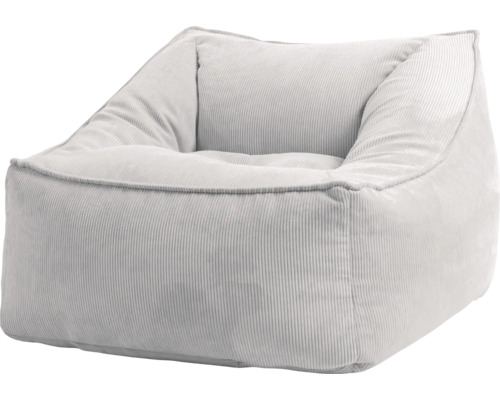 Zitzak in de vorm van een fauteuil van zachte ribstof.