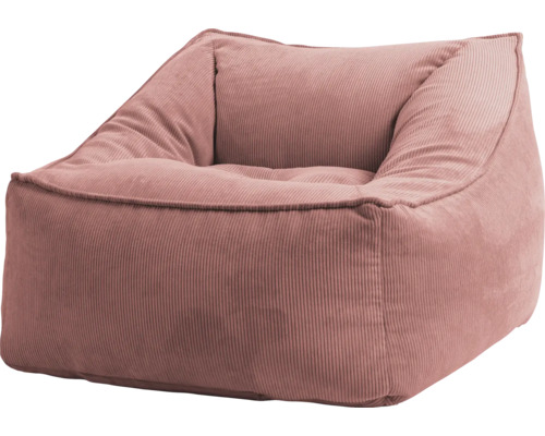 Roze zitzak in fauteuilvorm van corduroy stof.