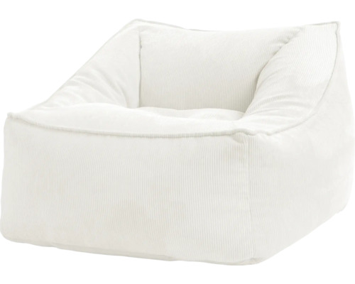 Witte zitzak van corduroy met rugleuning.