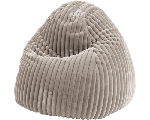 Grijze zitzak met zachte corduroy bekleding van pluche, comfortabel zitmeubel voor binnen.