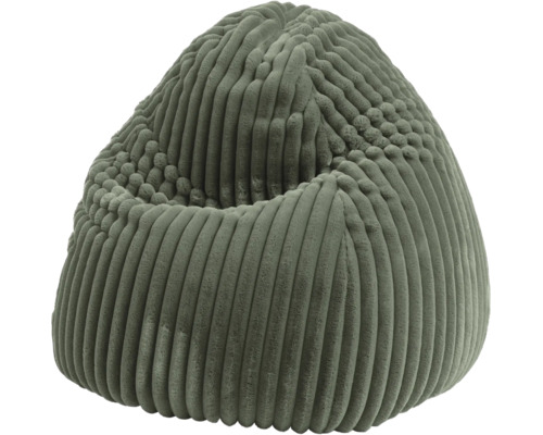 Groene zitzak met opvallende ribstructuur van zachte corduroy stof.