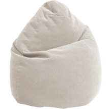 Beige zitzak van gestructureerde stof in druppelvorm.