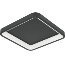 Vierkante LED-plafondlamp in zwart met afgeronde hoeken en wit lichtelement.