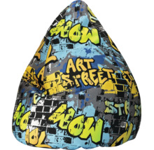 Zitzak met graffiti-ontwerp voorzien van de tekst Art Street en een bakstenen muurpatroon.