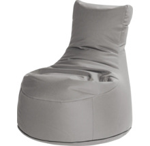 Grijze zitzak in de vorm van een fauteuil met rugleuning van stof.