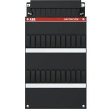 Zwarte ABB Hafonorm verdeelkast met twee rijen voor modulaire componenten, ABB Logo.