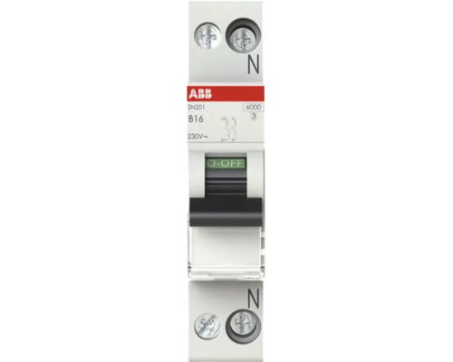 ABB Installatieautomaat SN201 B16, 16 ampère, 230 Volt, 6000 ampère, 1-polig met nul.