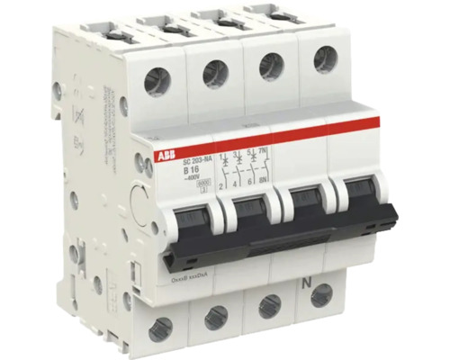 ABB installatieautomaat SC 203-NA B16, 3-polig plus nul, 16 Ampère, B-karakteristiek, 400 Volt.