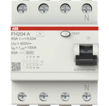 ABB aardlekschakelaar FH204 A, 4-polig, 63 Ampere, 0,03 Ampere lekstroom, 400 Volt.