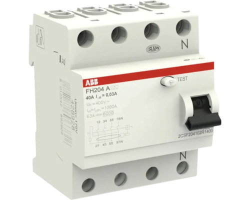 ABB aardlekschakelaar FH204 A, 4-polig, 40 ampère, 30 milliampère, 400 volt.