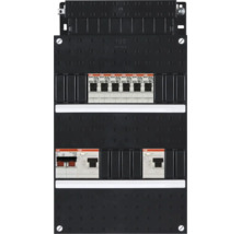ABB voorbedrade groepenkast met installatieautomaten en aardlekschakelaars voor elektrische installaties.
