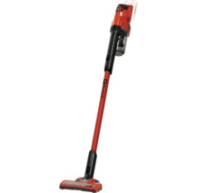 Einhell accu steelstofzuiger in rood en zwart met afneembare handunit en vloerzuigmond.