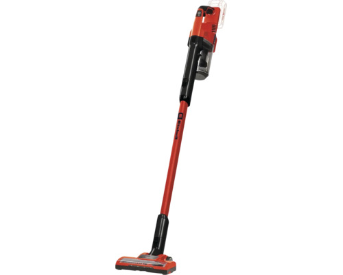 Einhell accu steelstofzuiger in rood en zwart met afneembare handunit en vloerzuigmond.