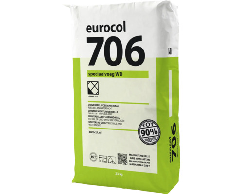 Eurocol 706 Speciaalvoeg WD voegmortel 23 kilogram voor keramische tegels, flexibel en waterdicht, emissiearm.