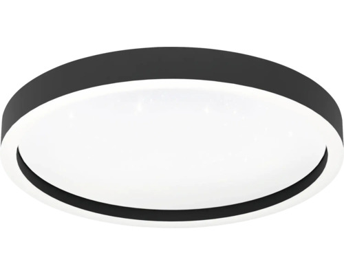 Platte, ronde LED-plafondlamp in zwart en wit.